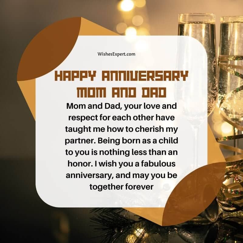 Mom and Dad, your love and respect for each other have taught me how to cherish my partner. Being born as a child to you is nothing less than an honor. I wish you a fabulous anniversary, and may you be together forever.